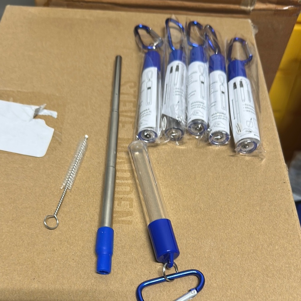 Blue Stainless Steel Reusable Straw - Set of 5